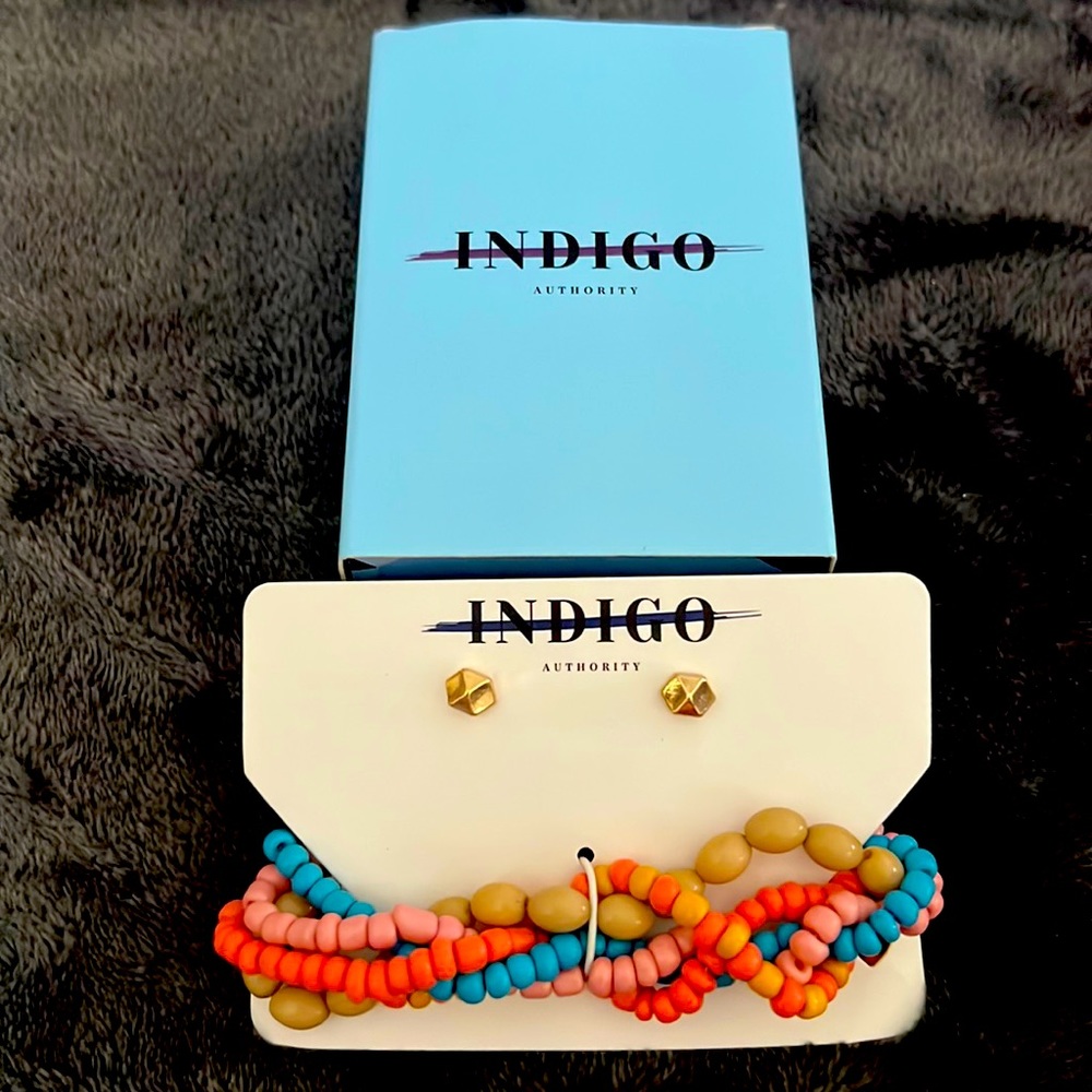 Colorful Indigo bracelet and earring set